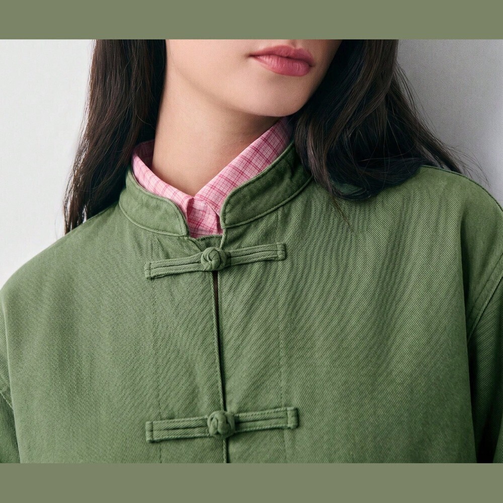 Mint Green Rounded Denim Jacket with Frog Button Toggle Closures - Picture 6 of 7